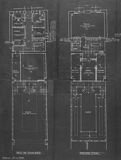 Projet d'agrandissement du magasin de Jules Jenn, rue Cuvier. Plans du rez-de-chaussée et du premier étage, 1914. © Yves Sancey / Région Bourgogne-Franche-Comté, Inventaire du patrimoine - 1987