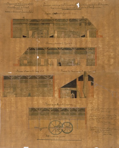 Elévation intérieure de l'usine de Scey-sur-Saône consistant en haut fourneau, forges et laminoir [...]. © Yves Sancey / Région Bourgogne-Franche-Comté, Inventaire du patrimoine - 1987