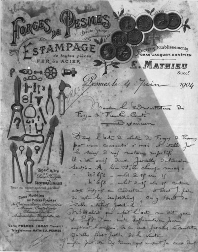 Papier à lettres de l'usine, 1904. © Jérôme Mongreville / Région Bourgogne-Franche-Comté, Inventaire du patrimoine - 1988