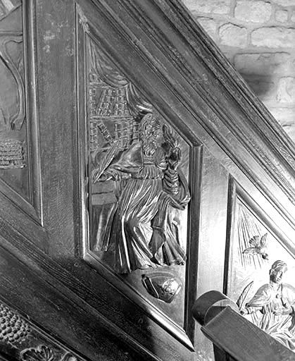 Deuxième panneau de la rampe : saint Augustin. © Jérôme Mongreville / Région Bourgogne-Franche-Comté, Inventaire du patrimoine - 1989