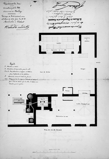 Fabrique de noir animal avec addition de colle forte par MM Mandrillon et Dubant. Plan du rez-de-chaussée. © Yves Sancey / Région Bourgogne-Franche-Comté, Inventaire du patrimoine - 1989