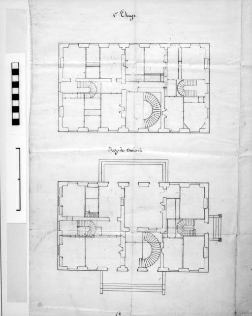 Château de Fraisans, détail : plan du rez-de-chaussée et du 1er étage. © Yves Sancey, Perrard, Philippe Claude François Ruffier / Région Bourgogne-Franche-Comté, Inventaire du patrimoine - 1990 Château de Fraisans, détail : plan du rez-de-chaussée et du 1er étage. © Yves Sancey, Perrard, Philippe Claude François Ruffier / Région Bourgogne-Franche-Comté, Inventaire du patrimoine - 1990