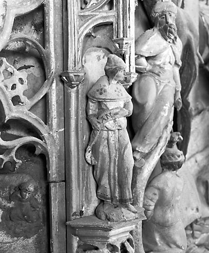 Un prophète, sur le montant, à gauche de la partie centrale, vu de trois quarts. © Jérôme Mongreville / Région Bourgogne-Franche-Comté, Inventaire du patrimoine - 1990