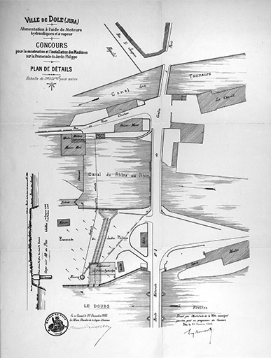 Ville de Dole (Jura). Alimentation [...] Concours pour la construction et l'installation des machines sur la promenade du Jardin Philippe [...]. © Yves Sancey / Région Bourgogne-Franche-Comté, Inventaire du patrimoine - 1990