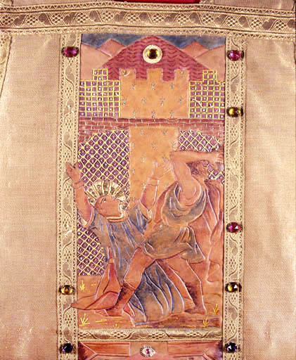 Détail sur la face : lapidation de saint Etienne. © Yves Sancey / Région Bourgogne-Franche-Comté, Inventaire du patrimoine - 1991