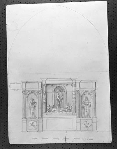 Intérieure, chapelle à gauche du choeur (ancienne chapelle de Marmier) : le mur est. © Yves Sancey, Claude-François II Devosge / Région Bourgogne-Franche-Comté, Inventaire du patrimoine - 1991