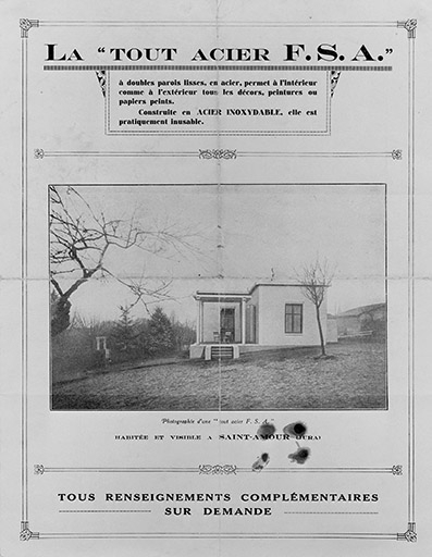 La maison " tout acier " F.S.A. vers 1928 : façade latérale droite. © Jérôme  Mongreville (reproduction) / Région Bourgogne-Franche-Comté, Inventaire du patrimoine - 1993