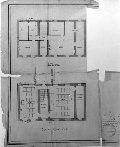 Commune de Choux. Ecoles mixte et enfantine. Projet [détail : plan du rez de chaussée et plan de l'étage]. © Jérôme Mongreville / Région Bourgogne-Franche-Comté, Inventaire du patrimoine - 1994