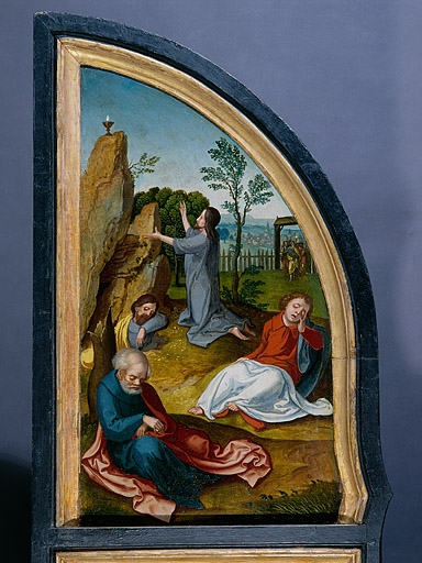 Face interne du volet gauche : l'agonie au jardin des oliviers (après restauration). © Jérôme Mongreville / Région Bourgogne-Franche-Comté, Inventaire du patrimoine - 1994