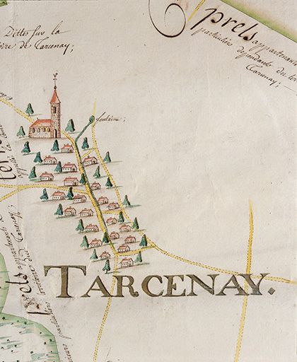 Plan géométrique de Tarcenay, 1769 : le village. © Yves Sancey / Région Bourgogne-Franche-Comté, Inventaire du patrimoine - 1995
