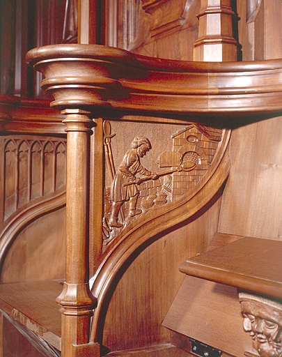 Parclose à gauche de la troisième stalle haute, avant teinture définitive. © Yves Sancey / Région Bourgogne-Franche-Comté, Inventaire du patrimoine - 1995