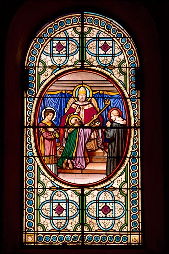 Baie 10 : saint Denis bénissant deux saints moines. © Yves Sancey / Région Bourgogne-Franche-Comté, Inventaire du patrimoine - 1996