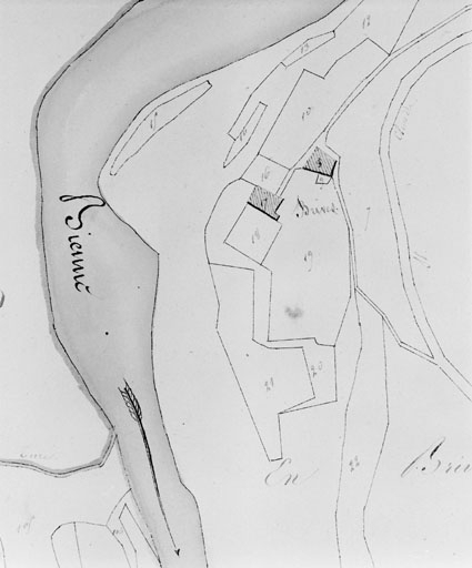 Plan-masse et de situation. Dessin, 1812. Extrait du plan cadastral, section C, feuille 1, échelle 1:1250. © Jérôme Mongreville / Région Bourgogne-Franche-Comté, Inventaire du patrimoine - 1996
