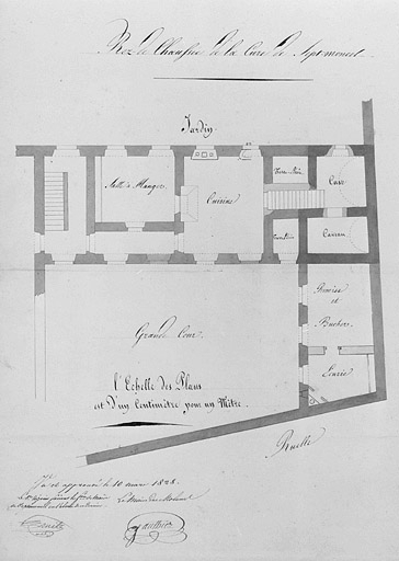 Rez-de-chaussée de la cure de Septmoncel [plan du rez-de-chaussée et des caves]. © Jérôme Mongreville / Région Bourgogne-Franche-Comté, Inventaire du patrimoine - 1996