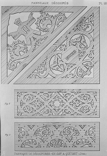 [Fabrique Gay : modèles de] panneaux découpés. © Yves Sancey / Région Bourgogne-Franche-Comté, Inventaire du patrimoine - 1997