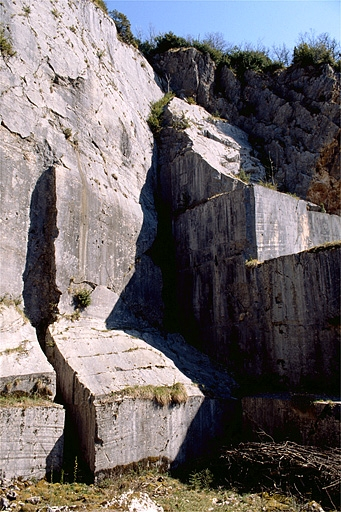 Carrière, partie nord : front de taille depuis l'intérieur de la fosse. © Yves Sancey / Région Bourgogne-Franche-Comté, Inventaire du patrimoine - 1997