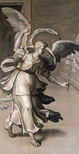 Revers du volet gauche : Ange de l'Annonciation. © Yves Sancey / Région Bourgogne-Franche-Comté, Inventaire du patrimoine - 1998