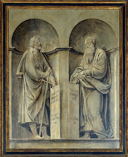 Grisaille : saint Jacques et saint Matthias. © Jérôme Mongreville / Région Bourgogne-Franche-Comté, Inventaire du patrimoine - 1998