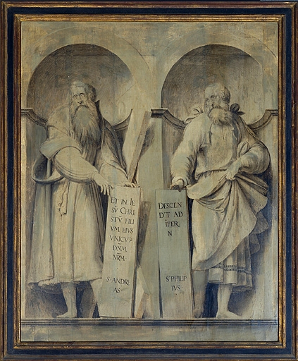 Grisaille : saint André et saint Philippe. © Jérôme Mongreville / Région Bourgogne-Franche-Comté, Inventaire du patrimoine - 1998