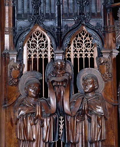 Deuxième jouée haute : saint Romain et saint Lupicin, détail. © Jérôme Mongreville / Région Bourgogne-Franche-Comté, Inventaire du patrimoine - 1998