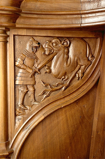 Parclose à gauche de la quatrième stalle haute. © Jérôme Mongreville / Région Bourgogne-Franche-Comté, Inventaire du patrimoine - 1998