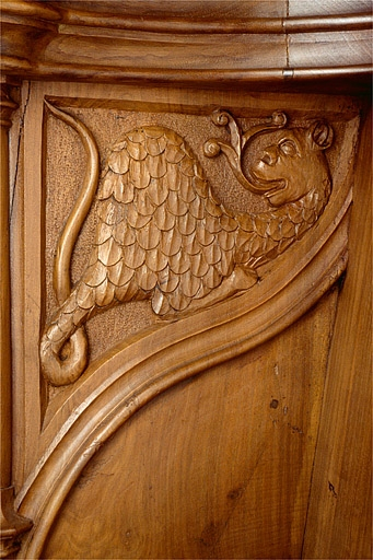 Parclose à gauche de la huitième stalle haute. © Jérôme Mongreville / Région Bourgogne-Franche-Comté, Inventaire du patrimoine - 1998