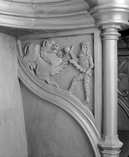 Parclose à droite de la cinquième stalle haute. © Jérôme Mongreville / Région Bourgogne-Franche-Comté, Inventaire du patrimoine - 1998