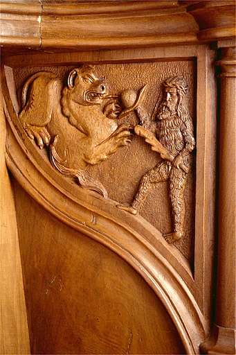 Parclose à droite de la cinquième stalle haute. © Jérôme Mongreville / Région Bourgogne-Franche-Comté, Inventaire du patrimoine - 1998