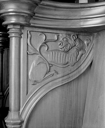 Parclose à gauche de la neuvième stalle haute. © Jérôme Mongreville / Région Bourgogne-Franche-Comté, Inventaire du patrimoine - 1998