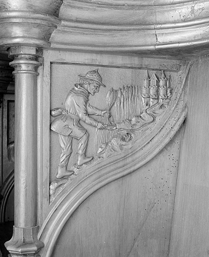 Parclose à gauche de la deuxième stalle haute. © Jérôme Mongreville / Région Bourgogne-Franche-Comté, Inventaire du patrimoine - 1998