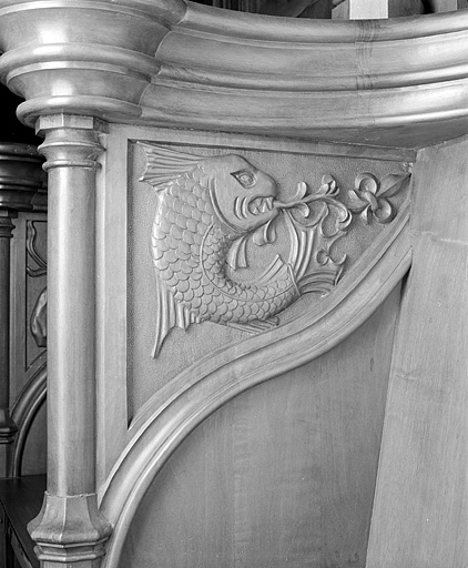 Parclose à gauche de la huitième stalle haute. © Jérôme Mongreville / Région Bourgogne-Franche-Comté, Inventaire du patrimoine - 1998