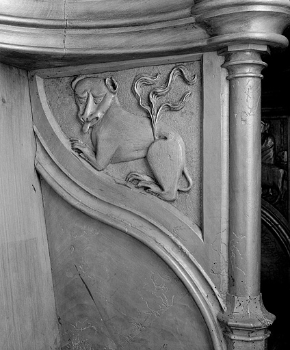 Parclose à droite de la huitième stalle haute. © Jérôme Mongreville / Région Bourgogne-Franche-Comté, Inventaire du patrimoine - 1998