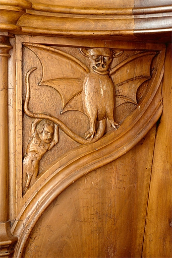 Parclose à gauche de la dixième stalle haute. © Jérôme Mongreville / Région Bourgogne-Franche-Comté, Inventaire du patrimoine - 1998