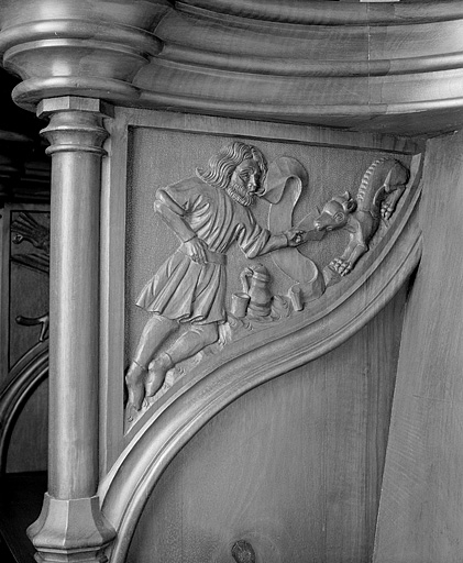 Parclose à gauche de la troisième stalle haute. © Jérôme Mongreville / Région Bourgogne-Franche-Comté, Inventaire du patrimoine - 1998