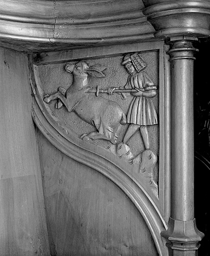 Parclose à droite de la troisième stalle haute. © Jérôme Mongreville / Région Bourgogne-Franche-Comté, Inventaire du patrimoine - 1998