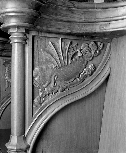 Parclose à gauche de la septième stalle haute. © Jérôme Mongreville / Région Bourgogne-Franche-Comté, Inventaire du patrimoine - 1998