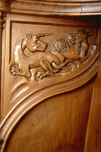 Parclose à gauche de la douzième stalle haute. © Jérôme Mongreville / Région Bourgogne-Franche-Comté, Inventaire du patrimoine - 1998