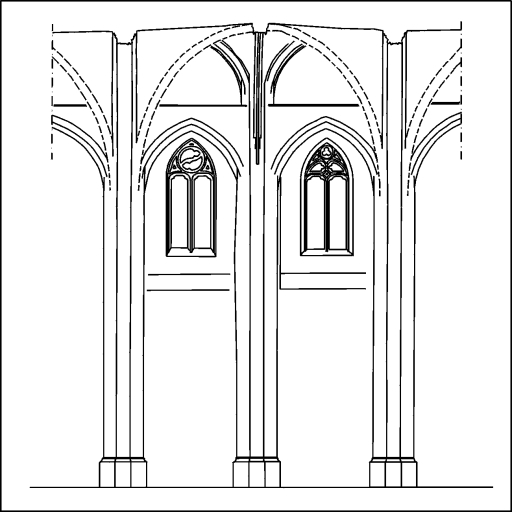 Restitution photogrammétrique d'une partie de la coupe longitudinale. © Michel Andry / Région Bourgogne-Franche-Comté, Inventaire du patrimoine - 2001
