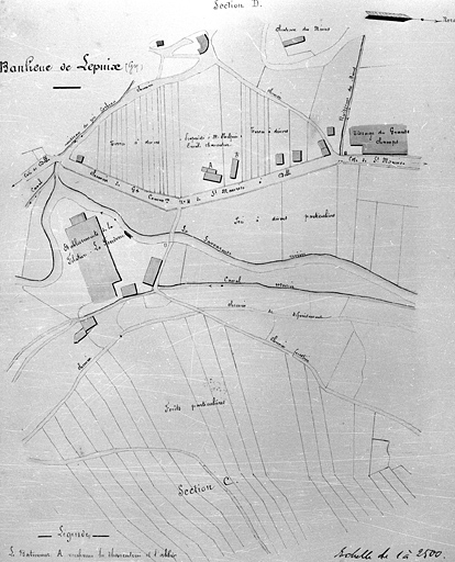 [Plan-masse et de situation de la filature]. Plan de l'état général des propriétés, maisons [...] à M. Phelpin Emile de Lepuix. © Jérôme Mongreville / Région Bourgogne-Franche-Comté, Inventaire du patrimoine - 2001