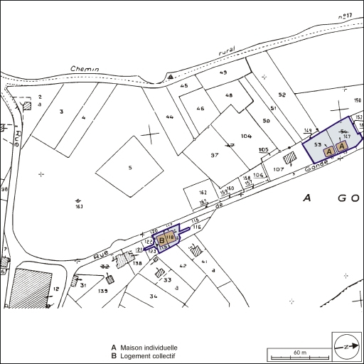 Plan-masse et de situation. Extrait du plan cadastral, 1982, section ZN, 1:2000. © André Céréza / Région Bourgogne-Franche-Comté, Inventaire du patrimoine - 2002