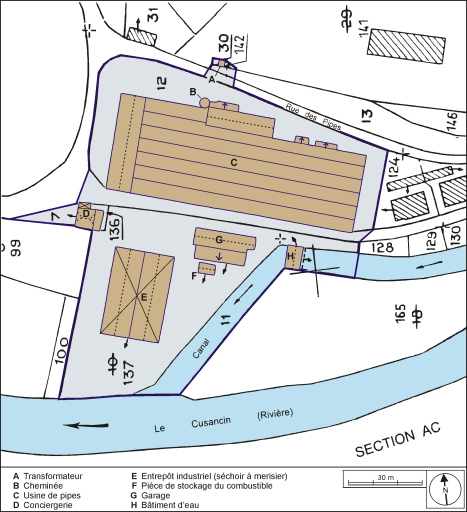 Plan-masse et de situation. Extrait du plan cadastral, 1982, section ZN, 1:2000 agrandi à 1:1000. © André Céréza / Région Bourgogne-Franche-Comté, Inventaire du patrimoine - 2002