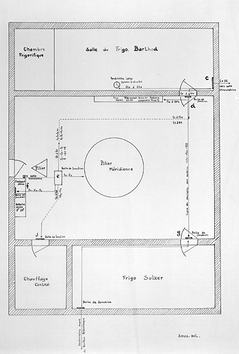 Pavillon Méridienne. Sous-sol [implantation des instruments], années 1930. © Jérôme Mongreville / Région Bourgogne-Franche-Comté, Inventaire du patrimoine - 2003