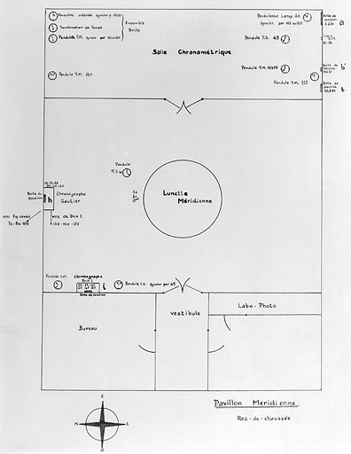 Pavillon Méridienne. Rez-de-chaussée [implantation des instruments], années 1930. © Jérôme Mongreville / Région Bourgogne-Franche-Comté, Inventaire du patrimoine - 2003