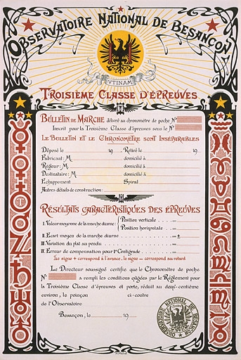 [Bulletin de marche d'un chronomètre de poche, troisième classe d'épreuves], 1ère moitié 20e siècle. © Jérôme Mongreville / Région Bourgogne-Franche-Comté, Inventaire du patrimoine - 2003