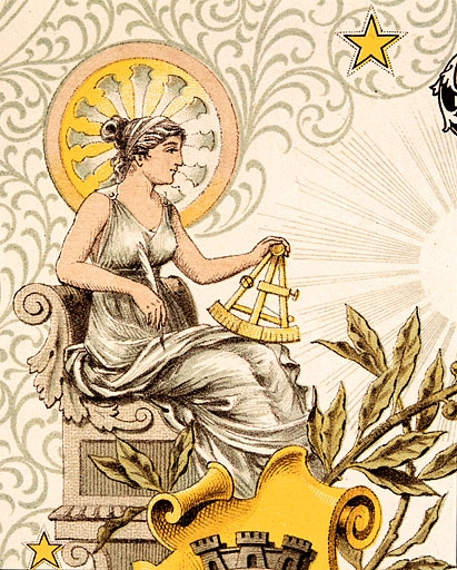 [Bulletin de marche d'un chronomètre de poche, deuxième classe d'épreuves : détail de la déesse à l'astrolabe], 1ère moitié 20e siècle. © Jérôme Mongreville / Région Bourgogne-Franche-Comté, Inventaire du patrimoine - 2003