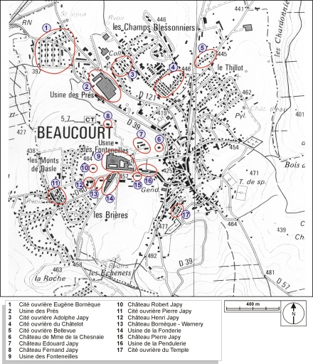 Carte de localisation des oeuvres étudiées. © André Céréza / Région Bourgogne-Franche-Comté, Inventaire du patrimoine - 2003