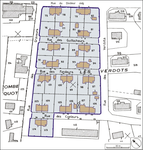 Plan-masse et de situation. Extrait du plan cadastral, 1979, section AC, 1:1000. © André Céréza / Région Bourgogne-Franche-Comté, Inventaire du patrimoine - 2003 Plan-masse et de situation. Extrait du plan cadastral, 1979, section AC, 1:1000. © André Céréza / Région Bourgogne-Franche-Comté, Inventaire du patrimoine - 2003