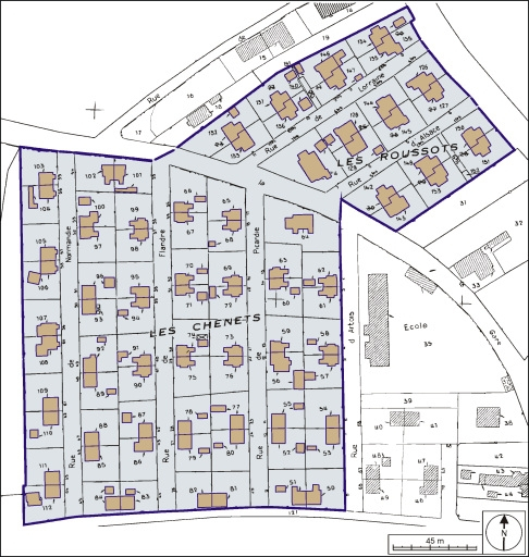 Plan-masse et de situation. Extrait du plan cadastral, 1979, section AB, 1:1500. © André Céréza / Région Bourgogne-Franche-Comté, Inventaire du patrimoine - 2003 Plan-masse et de situation. Extrait du plan cadastral, 1979, section AB, 1:1500. © André Céréza / Région Bourgogne-Franche-Comté, Inventaire du patrimoine - 2003