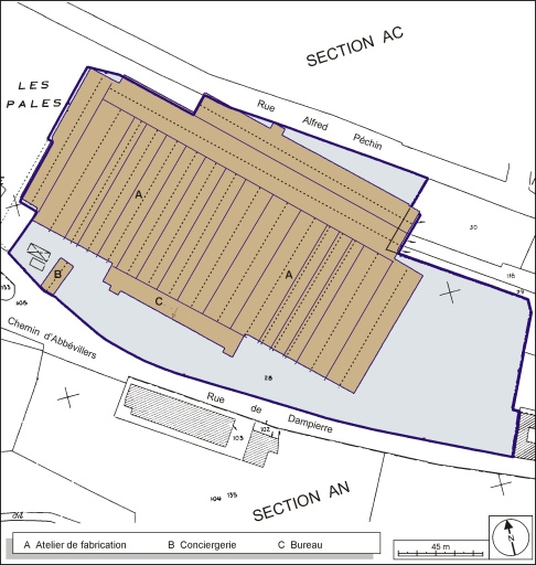 Plan-masse et de situation. Extrait du plan cadastral, 1984, section AK, 1:1000 réduit à 1:1500. © André Céréza / Région Bourgogne-Franche-Comté, Inventaire du patrimoine - 2003 Plan-masse et de situation. Extrait du plan cadastral, 1984, section AK, 1:1000 réduit à 1:1500. © André Céréza / Région Bourgogne-Franche-Comté, Inventaire du patrimoine - 2003