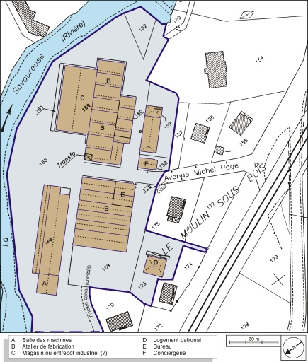 Plan-masse et de situation. Extrait du plan cadastral, 1984, section BL, 1:1000. © André Céréza / Région Bourgogne-Franche-Comté, Inventaire du patrimoine - 2003